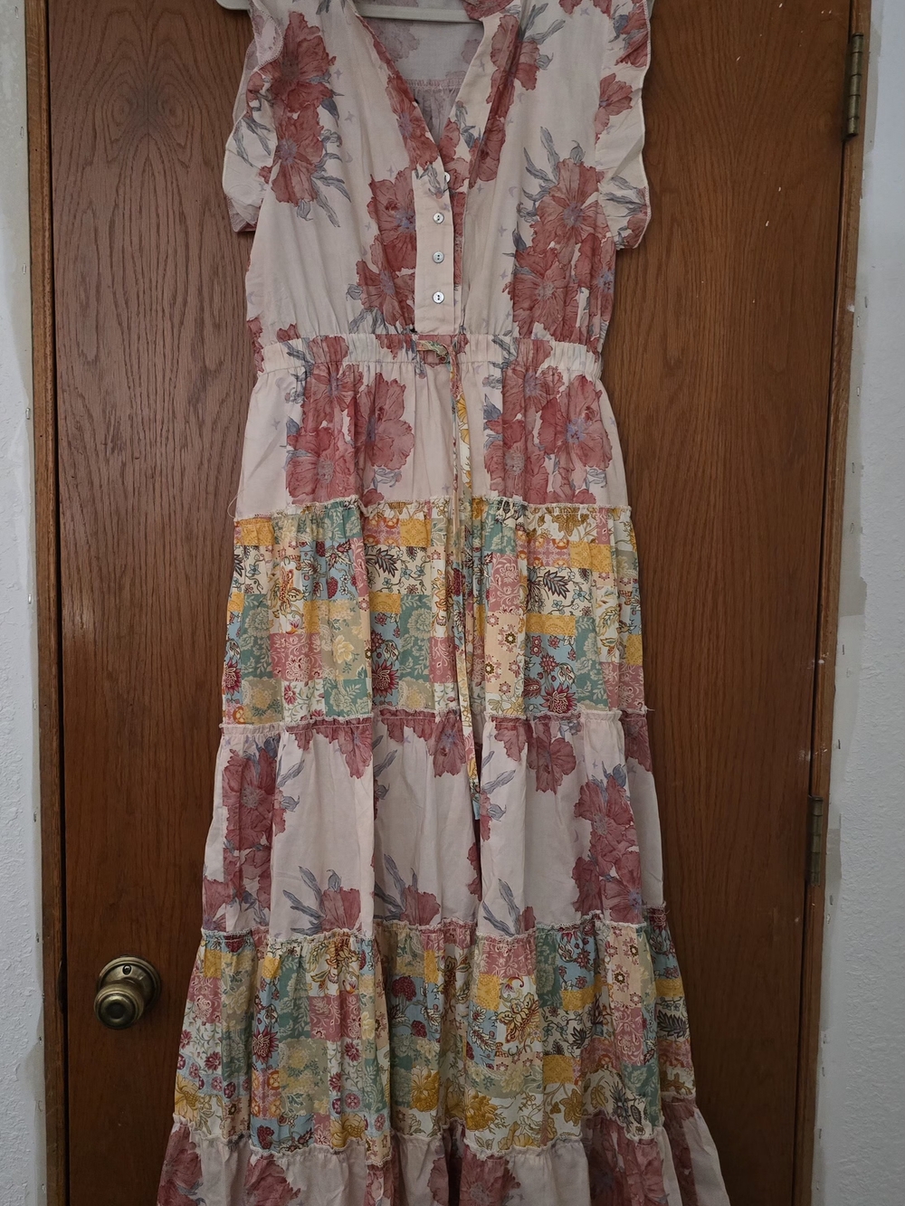 POL Floral Patchwork Maxi Dress in Pink, Yellow, Teal